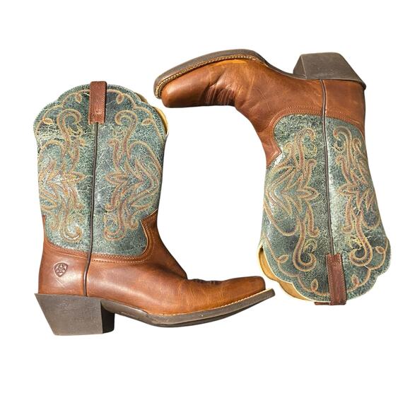 Women's Ariat Cowgirl Western Squared Snip Toe Teal Boots Size 7B Style 10015320 - Picture 5 of 10
